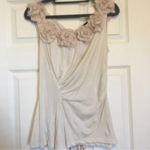 Deletta Soft Pink Sleeveless Top with Roses Scoop Neck, XS